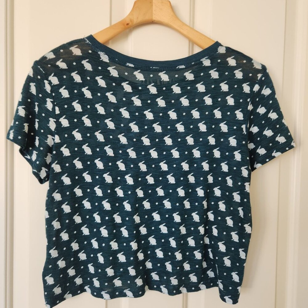 Map To Mars Bunny Polka Dot Print Green Crop Top Lightweight Summer Coquette - Picture 2 of 6